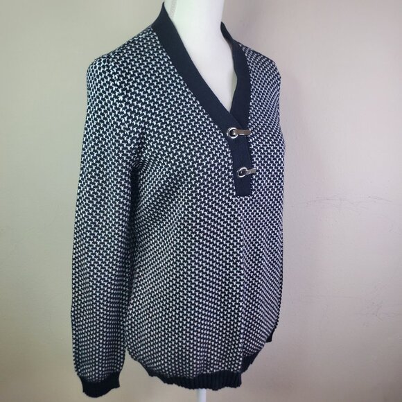 Karen Scott Womens Black White Contrast Textured Cotton Sweater S - Picture 1 of 10